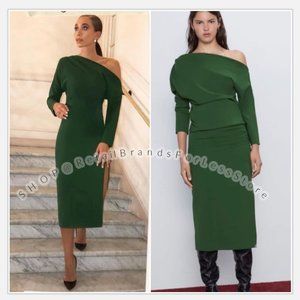 Zara | Tops | Zara Asymmetric Green Top With Gathered Sleeves | Poshmark